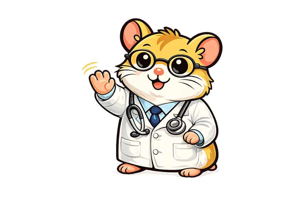 Cute hamster dressed as a veterinarian waving hello