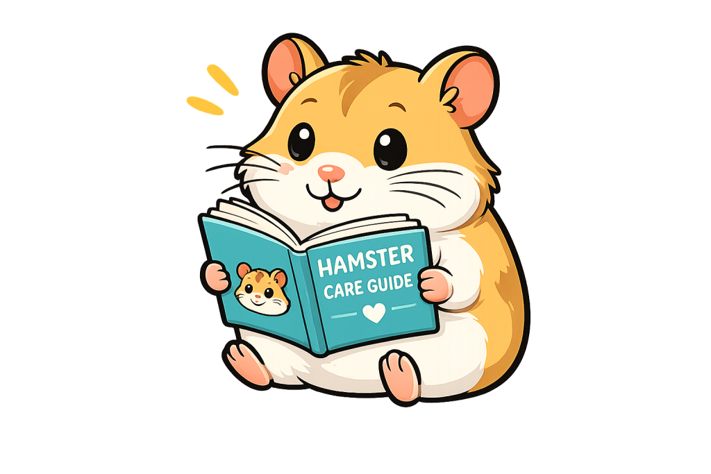 Cute hamster reading a hamster care guide